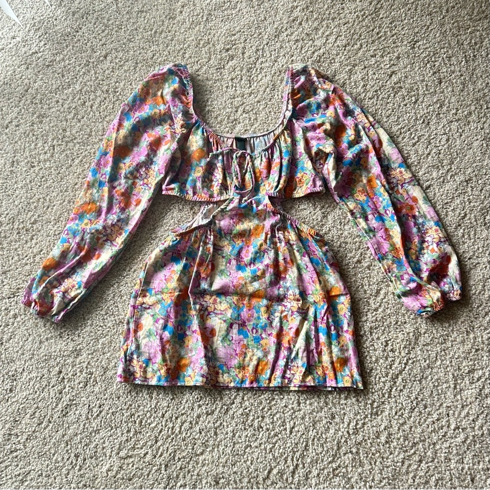 Wild Fable Long Sleeve Floral Cutout Mini Dress